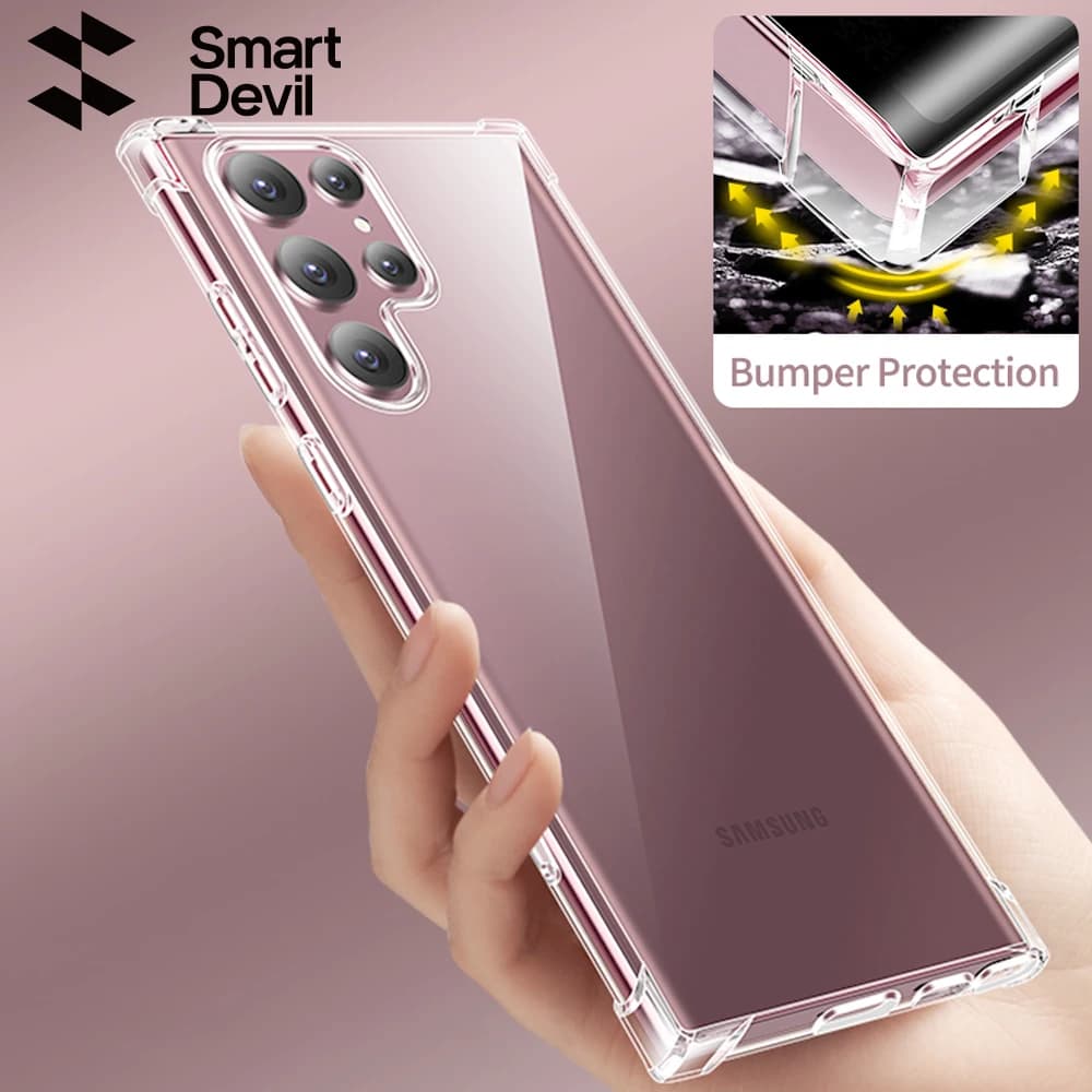 SmartDevil Bumper Phone Case For Samsung Galaxy S 23 Ultra Transparent Soft Black Cover for S23Plus Airbag Anti Drop Protectio