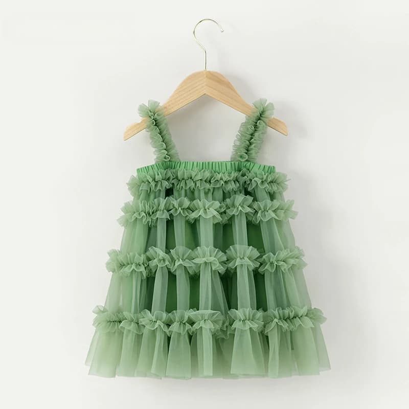 Summer Pretty Princess Vest Dress for Girls Solid Sling Halloween Costume Tulle Mesh Tutu Dresses Kids Party Princess Dress