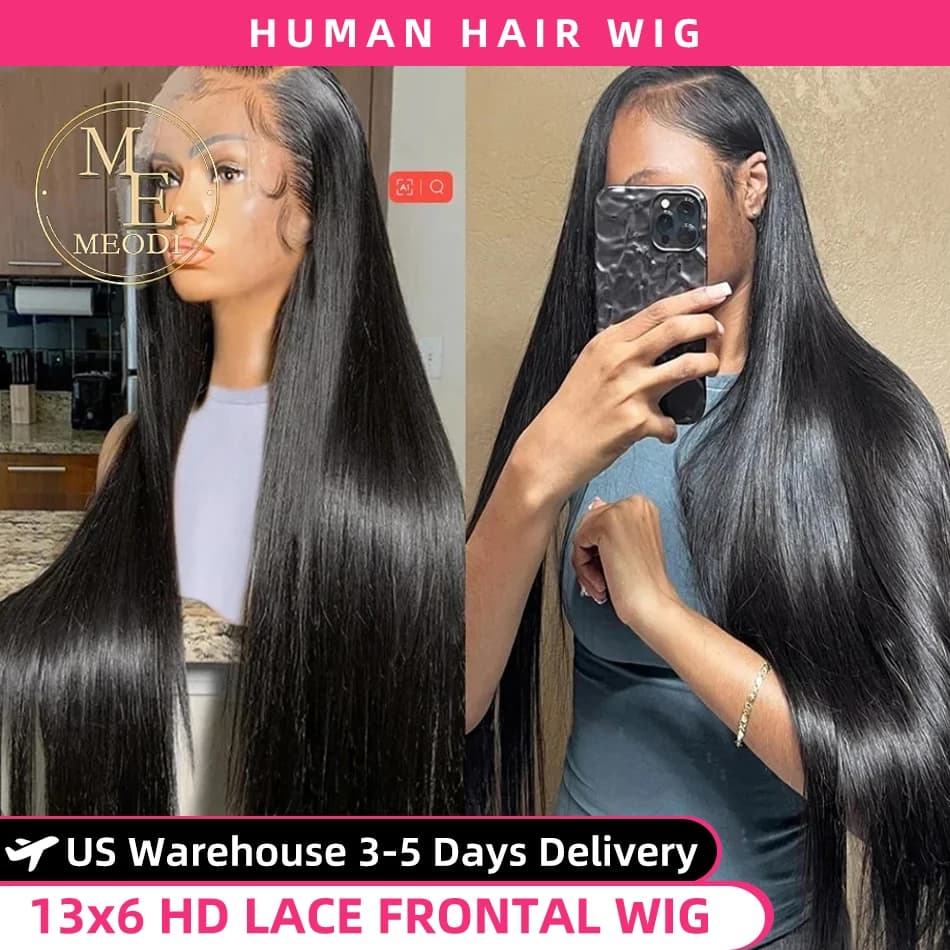 MEODI HAIR 300 Density Bone Straight 13x6 Hd Lace Frontal Wig 30 40 Inch 13x4 Lace Front Human Hair Wigs For Women Pre Plucked
