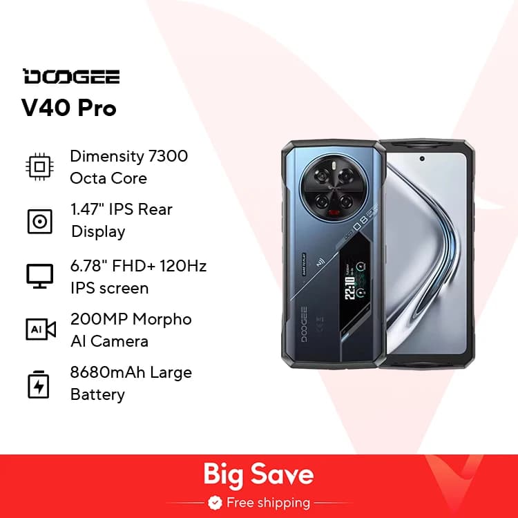 World Premiere DOOGEE V40 Pro 5G Rugged Phone 6.78" 16GB+512GB Gaming Phones Dimensity 7300 200MP AI Camera 8680mAh Android 14