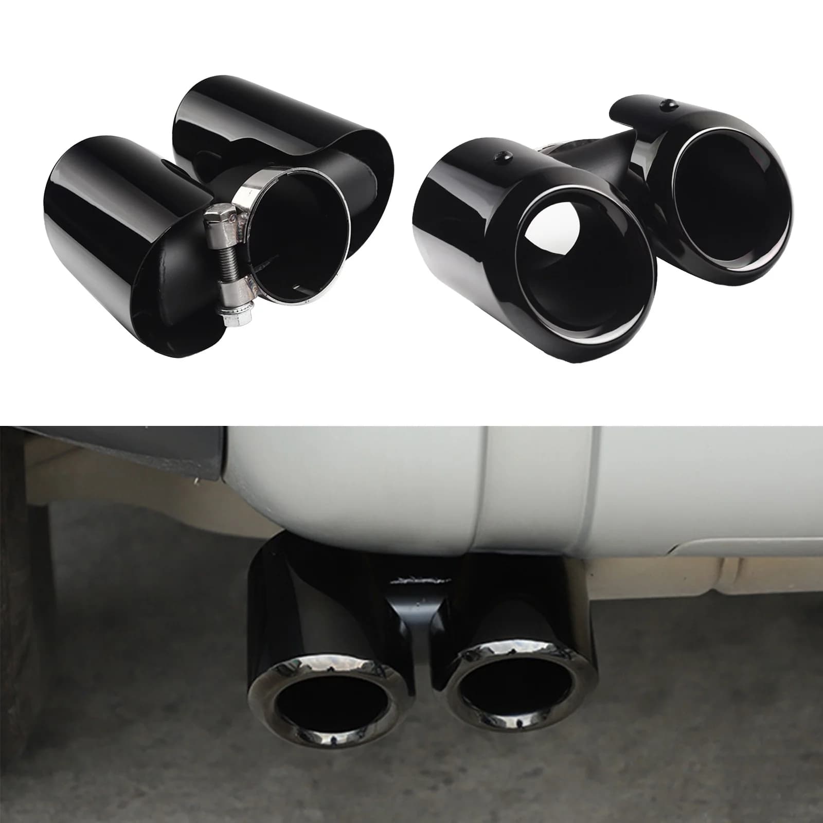 Glossy Black Tail Exhaust Muffler Tip Pipes 1 Set for Land Rover Defender 90 110 2020 2021 2022 2023 2024 Black