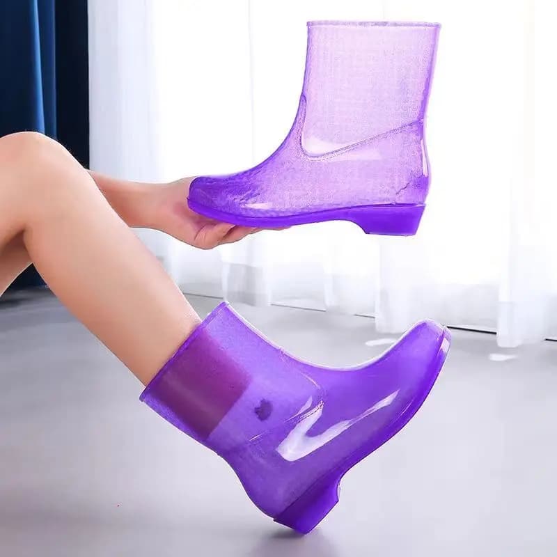 New Women's Rain Shoes Soft Sole Non Slip High Top Four Seasons Lineless Jelly Colored Transparent Water Shoes Work Shoes