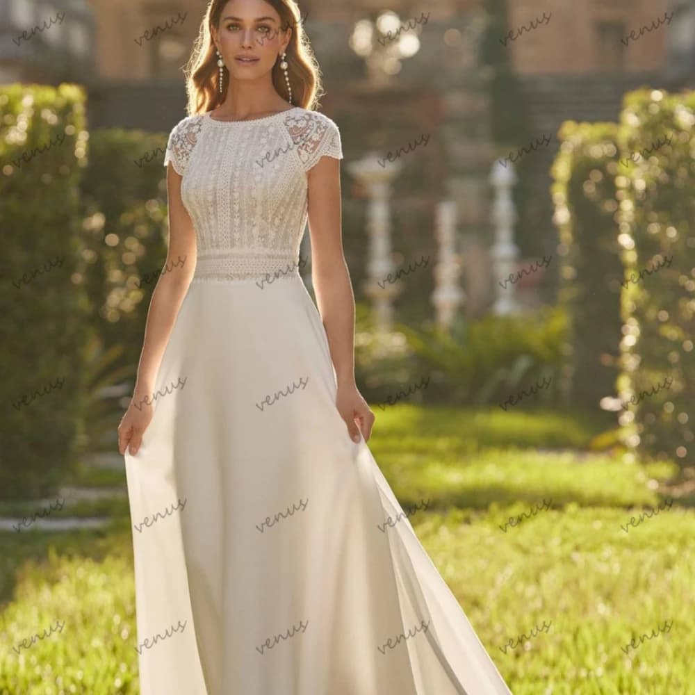 Bohemia Wedding Dresses Vintage Bridal Gowns Lace Appliques Short Sleeves Robes For Party Elegant Vestidos De Novia Customized
