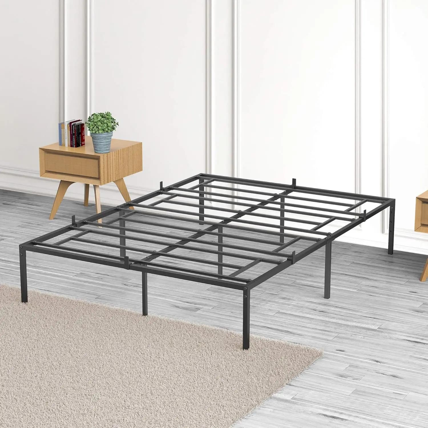 Twin/Full/Queen Size Modern Metal Bed Frame No Box Spring Needed Reinforced Steel Structure with Heavy Duty Metal Slats