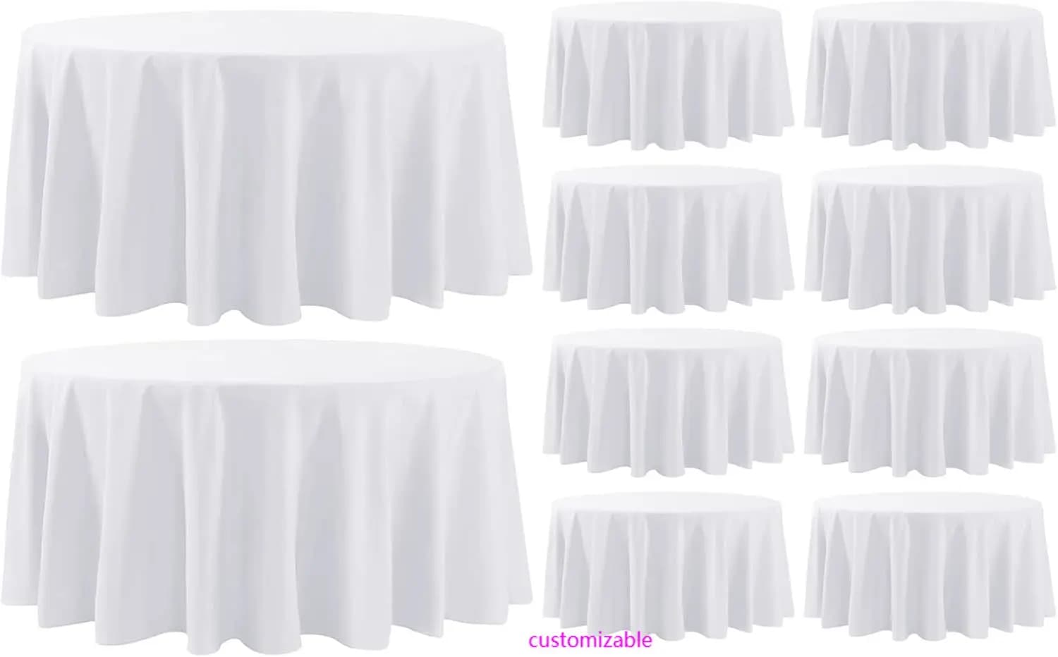 Round Tablecloth 10 Pack 132 Inch Round White Tablecloths Washable Decorative Linen Polyester Table Clothes Cover
