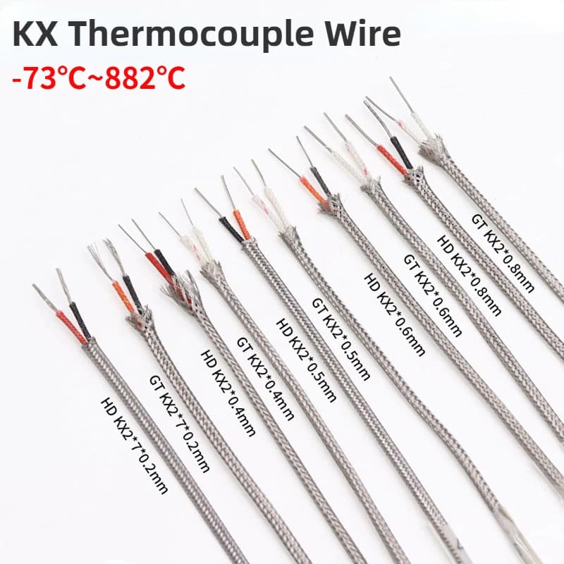 KX Type Thermocouple Wire 2Cores x 0.8/0.6/0.5/0.4/7.0x0.2mm Stainless Steel Shield Fiber Braid Insulated High Temperature Cable
