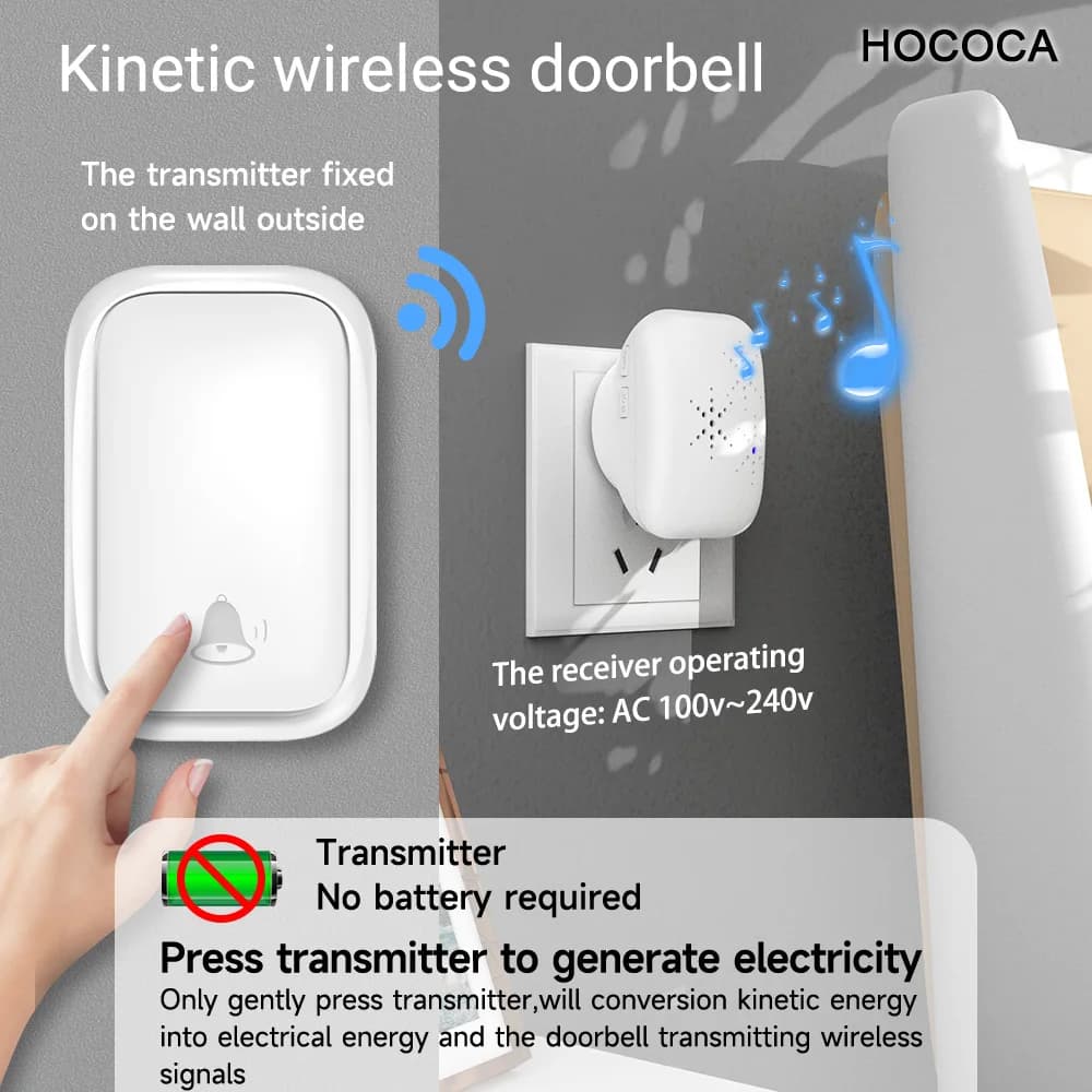 No Battery Waterproof Door Bell RF433 Home Calling Device Long-distance High Volume Self Generating Kinetic Wireless Doorbell