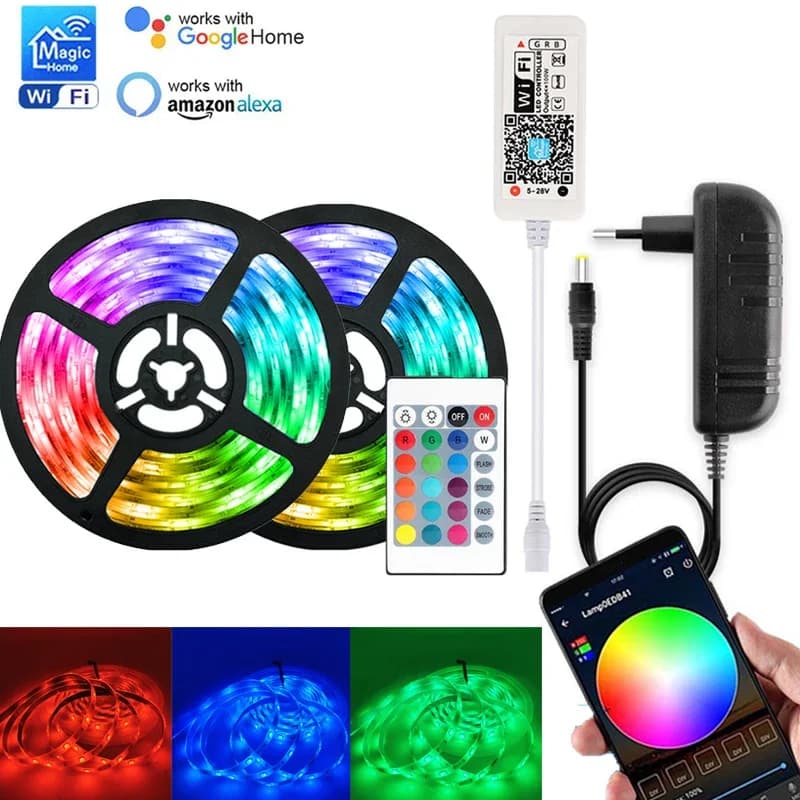 DC12V Wifi RGB Led Strip Lights 5050 Flexible Tape Light With 24Key Remote Control Waterproof Room Decor for Alexa Google 1M-10M