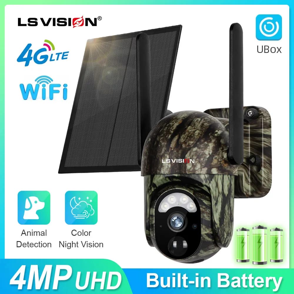 LS VISION 4G /WFII Solar Security Cameras Wireless Outdoor 2K HD Video Surveillance Color Night Vision Human/Animal Detection