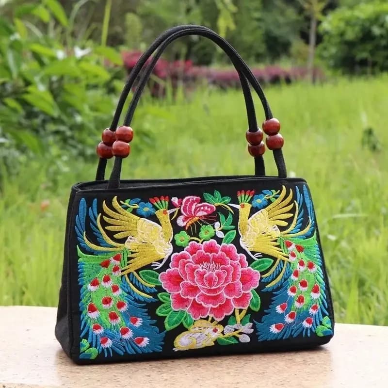 Yogodlns New Ethnic Style Embroidery Bag Double Zipper Double Sided Women Shoulder Crossbody Bag