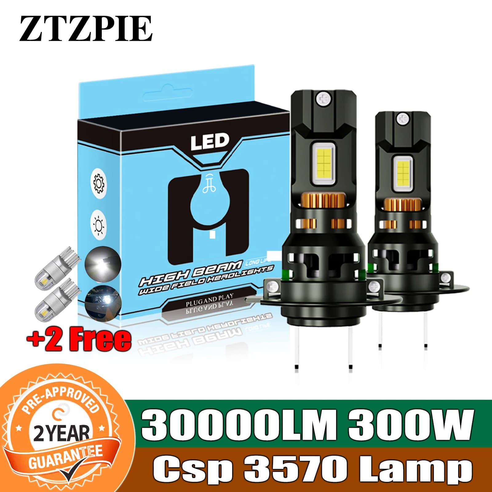 ZTZPIE Top 6500K 300W 30000LM H7 H11 H4 6005Hb3 9006 Hb4 1:1 Led Headlight Bulb Car Fog Light 12V Canbus Auto Headlamp