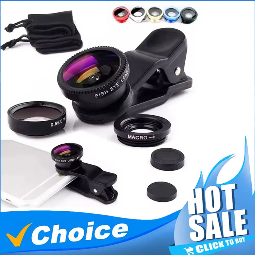 3 in 1 Fisheye Phone Lens Wide Angle Zoom Lens Fish Eye Macro Lenses Camera Kits With Clip Lens On The Phone For All Smart Phone