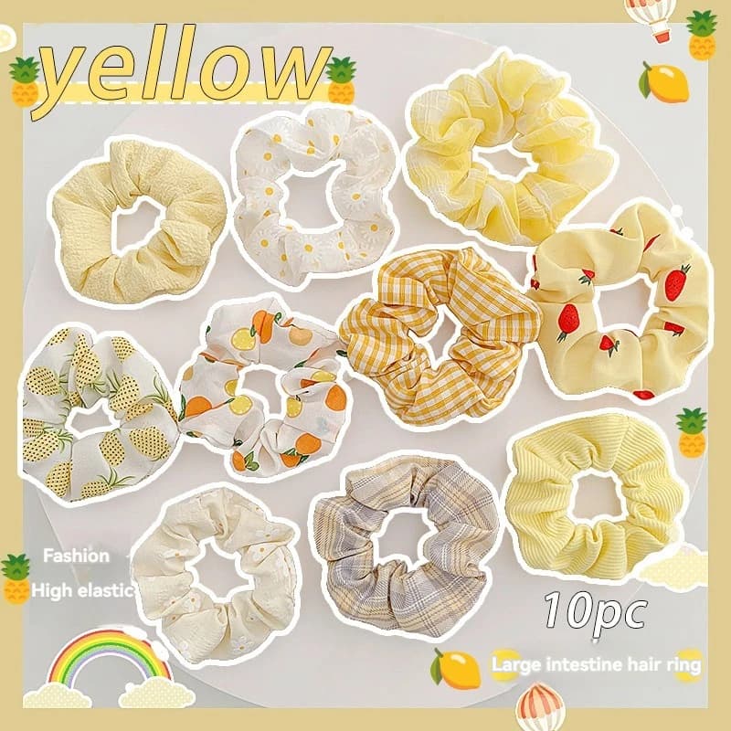 10pcs Hair Rings Simple Cute Leather Ribs Women Classic Large Intestine Hair Rings Marble Head Spring Summer Hair Accessories