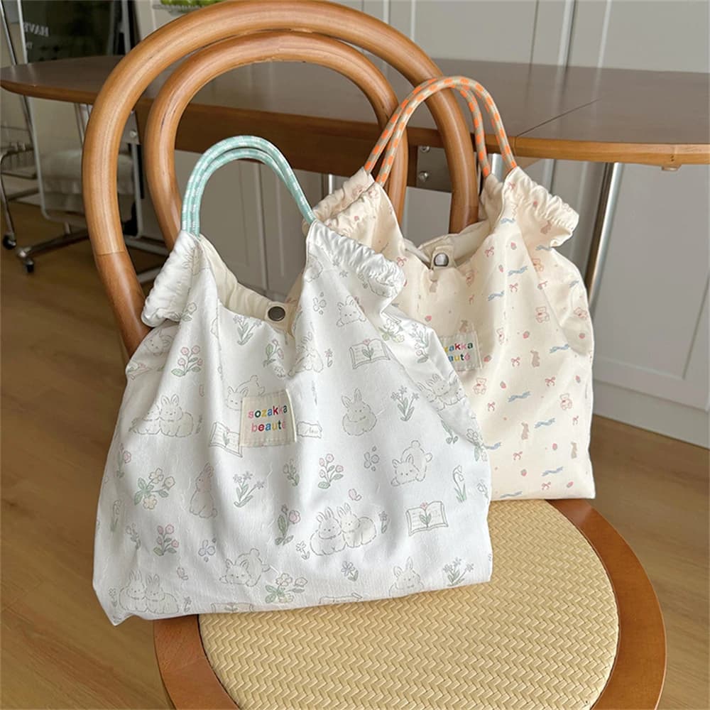 Women's Korean Canvas Shopping Bags Students Large Capacity Tote Bag Small Printing Shoulder Bag Commuter Simple Handbag Female