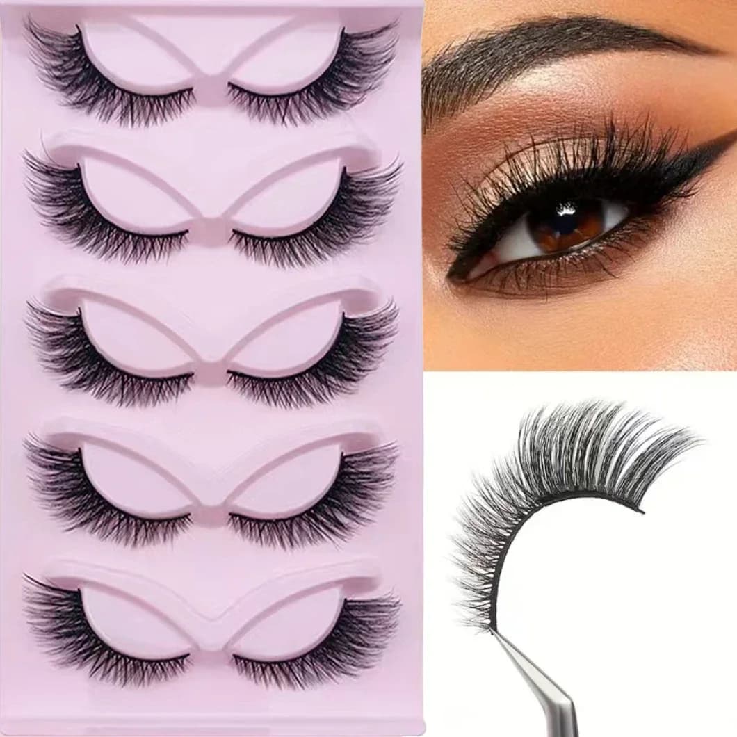 5 Pairs Cat Eye Lashes Long Lashes Cat Eye Look Wispy Lashes Eye End Elongated Strip Thick False Eyelashes