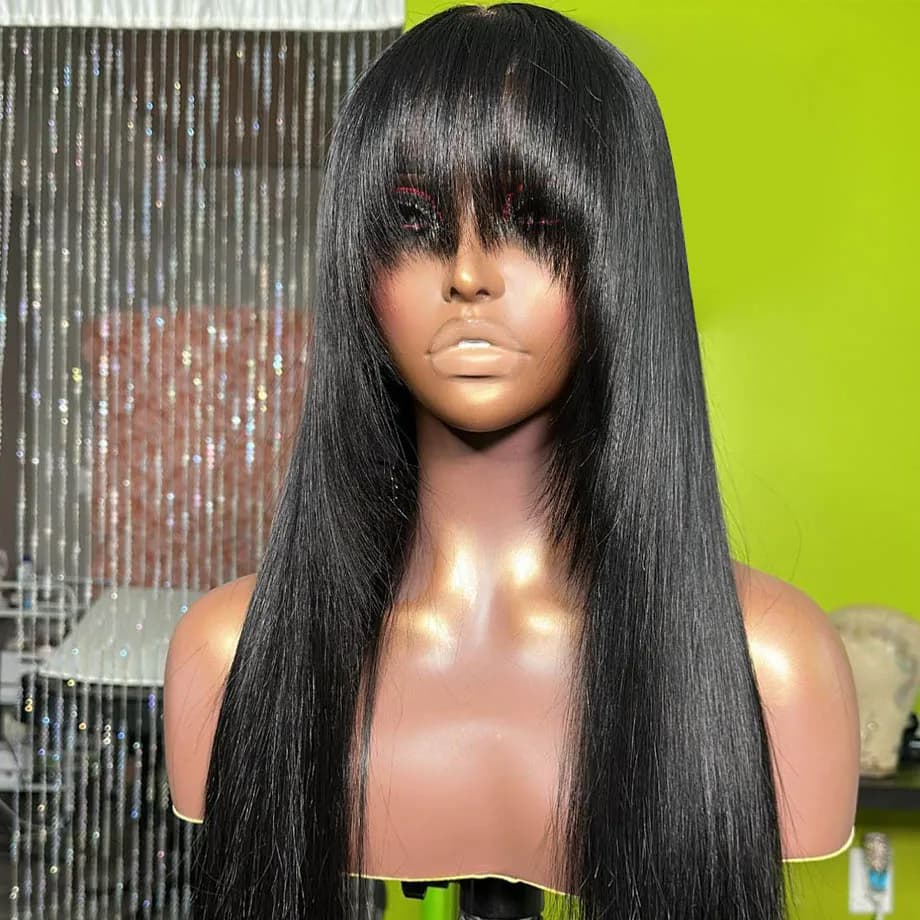 Straight 34 Inch Long Fringe Hair Wig Straight Cheap Full Machine Made With Bangs Human Hair Wigs For Women Choice Brazilian