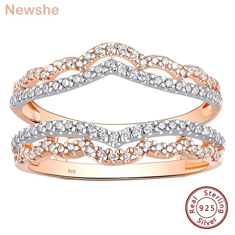 Newshe AAAAA Cubic Zirconia Wedding Ring Enhancer Guard for Engagement Rings Bridal Rose Gold White Sterling Silver Band