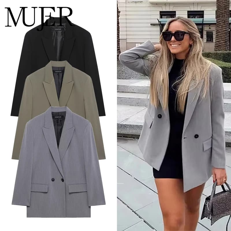 MUJER 2025 Straight Blazer for Women Loose Office Blazer Women Long Sleeve Casual Blazer Woman Outerwears New Coats and Jackets