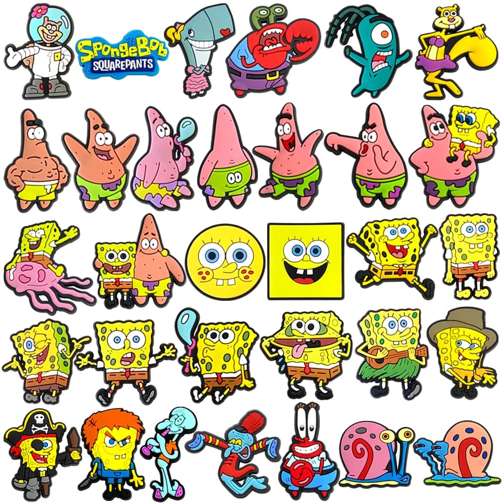 20pcs/set Shoe Charms DIY Spongebob Accessories For PVC Decorations Fit to Bubble Slides Sandals