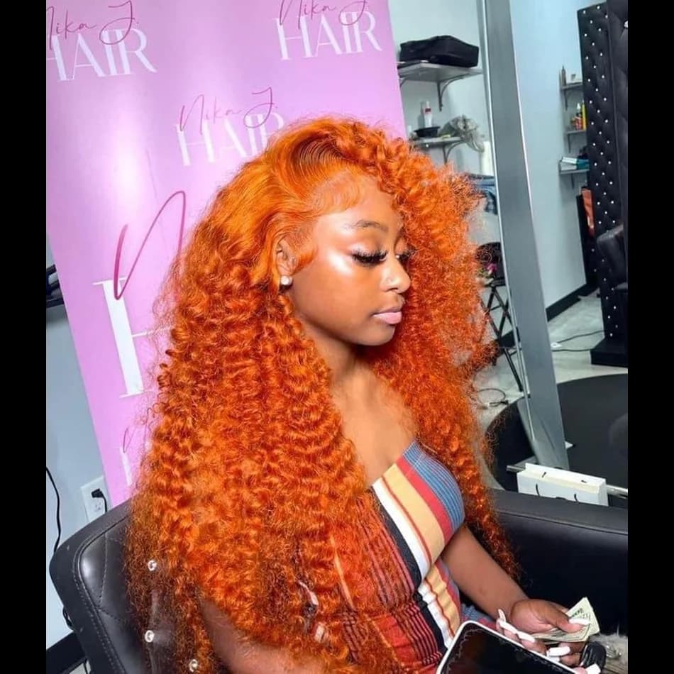 Orange Ginger 13x6 hd Lace Frontal Human Hair Curly Wigs Deep Wave 13x4 Lace Front Wig for Women Choice 30 inch Colored Wigs