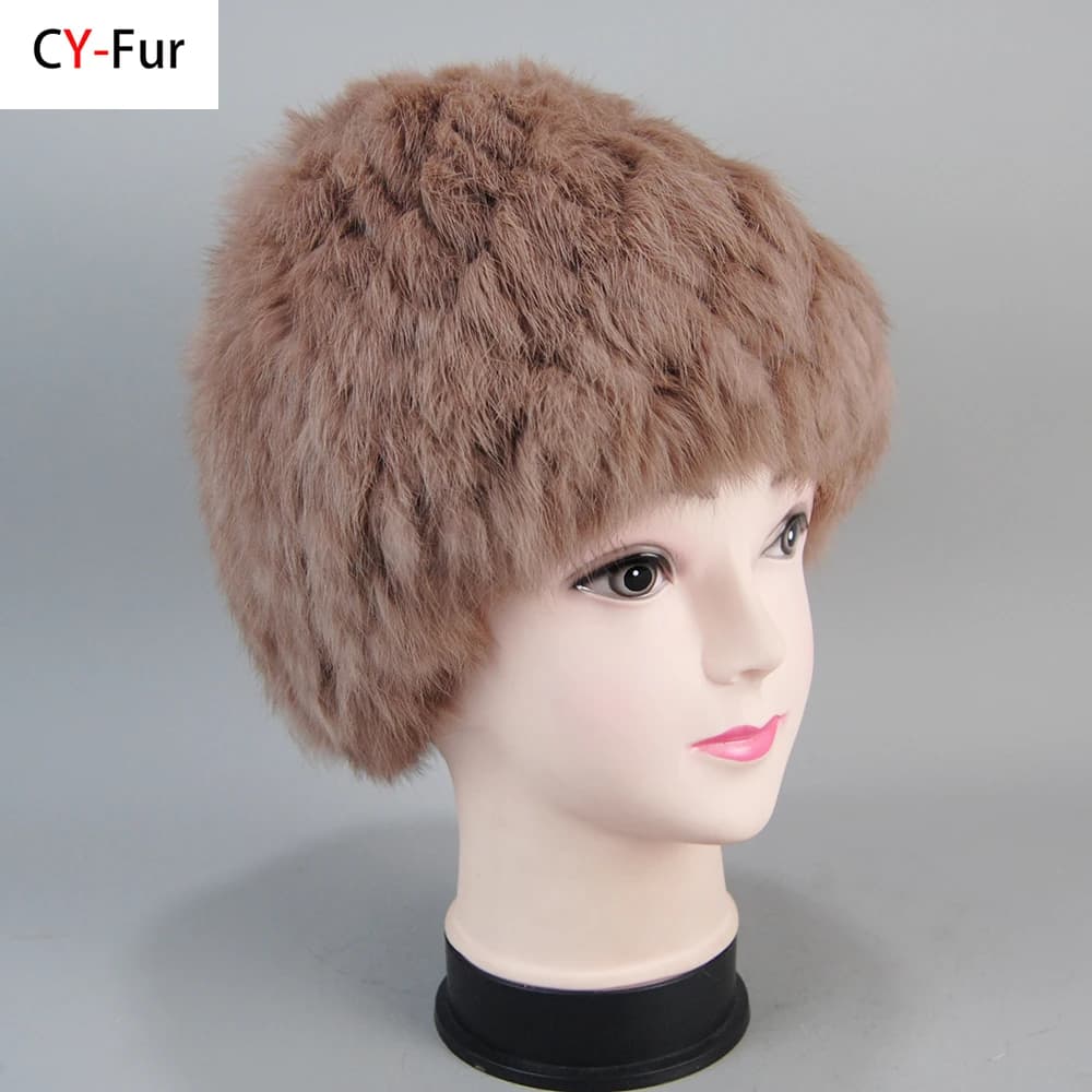 2025 New Winter Real Rabbit Fur Hat Hand Knitted Lady Warm Real Rabbit Fur Hats Russia Women Good Elastic Natural Rabbit Fur Cap