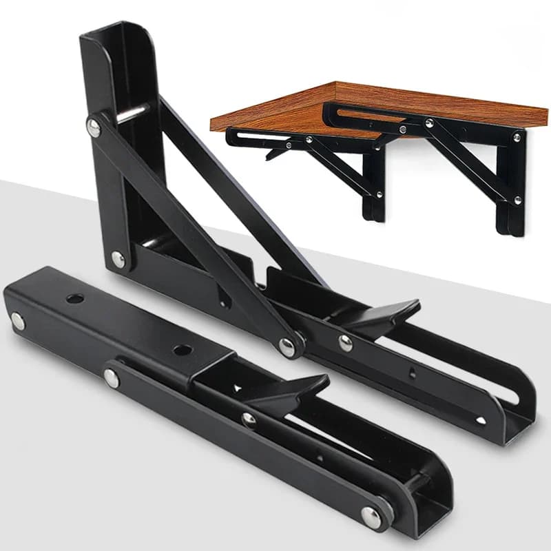 2PCS 8-20 Inch Black Triangle Folding Angle Bracket Heavy Support Adjustable Wall Shelves Mounted Table Shelves Home Hardware