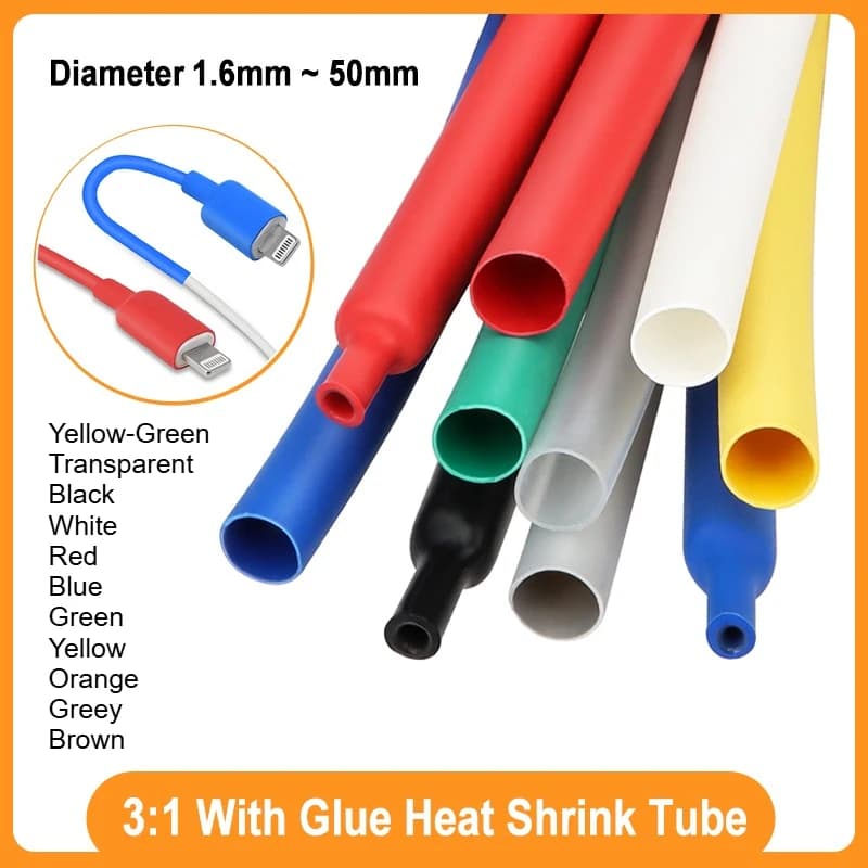 1M With Glue Dual Wall 3:1 Heat Shrink Tube 1.6/2.4/3.2/4.8/6.4/7.9/9.5/12.7/30/50mm Shrinkable Tubing Adhesive Wrap Wire Sleeve