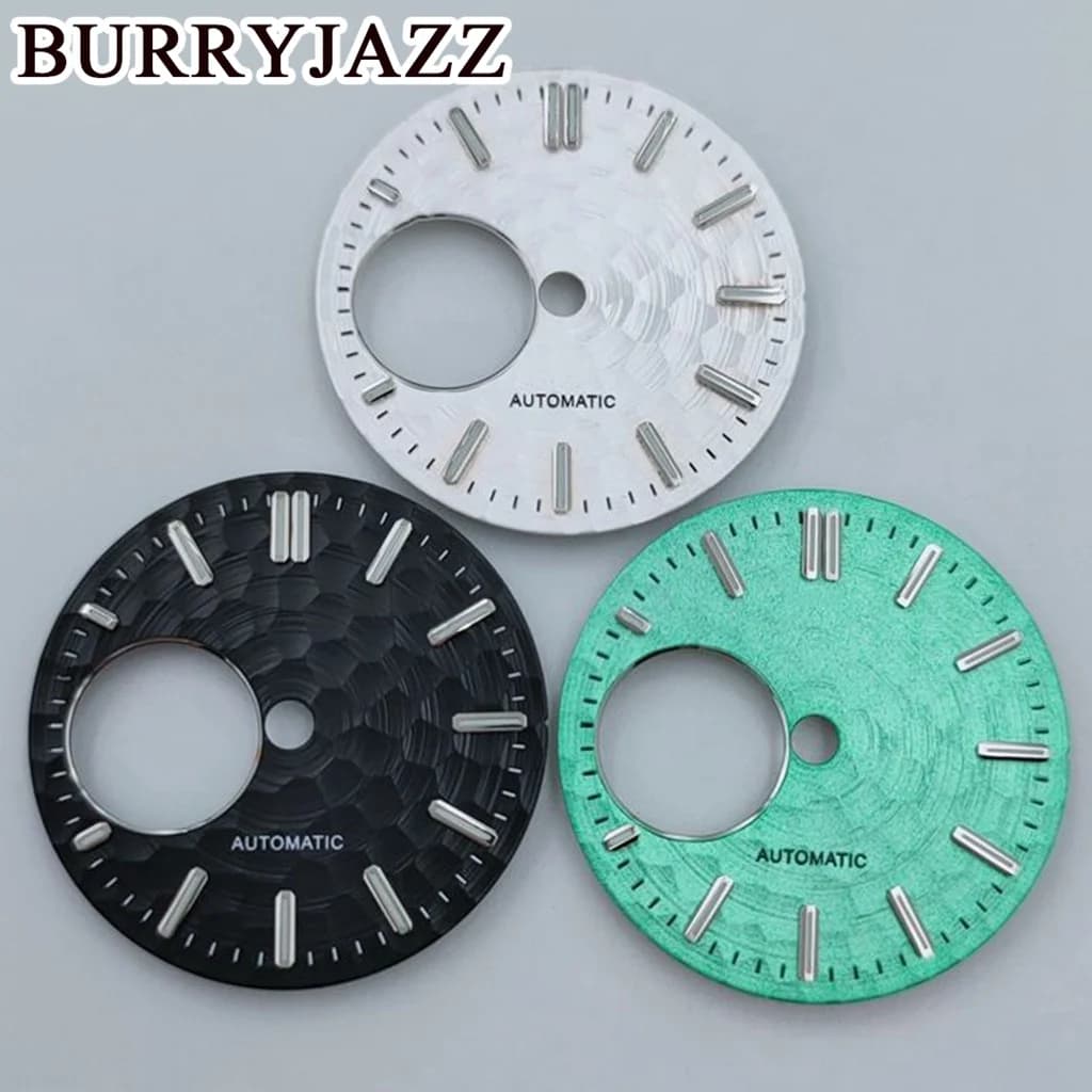 BURRYJAZZ 28.5mm No Logo NH38 Silver Black Green Dial Green Luminous Dial