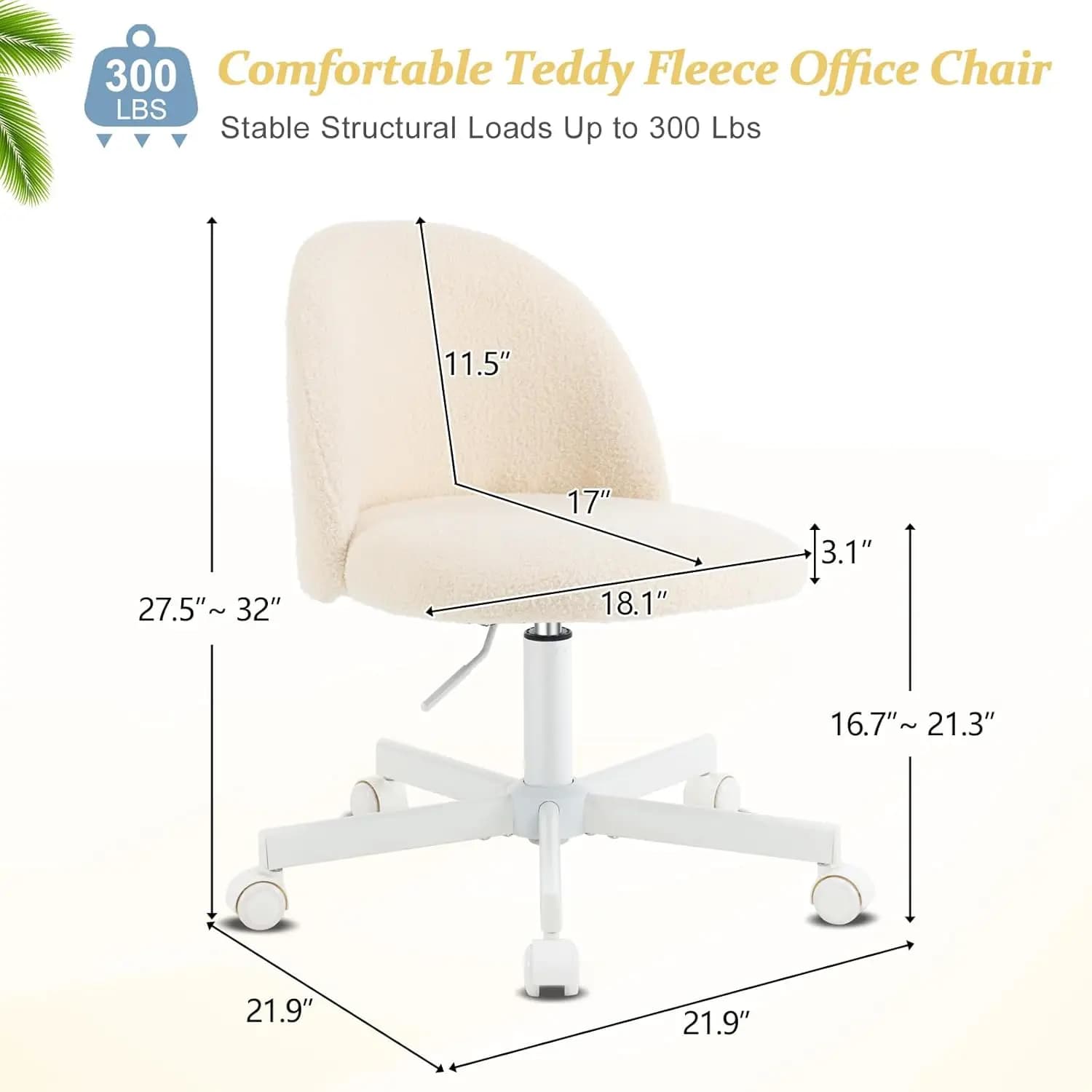 Candy Chair Armless Cute Desk Chair,Comfy Small Office Chair with Wheels,Vanity Chair Lumbar Support