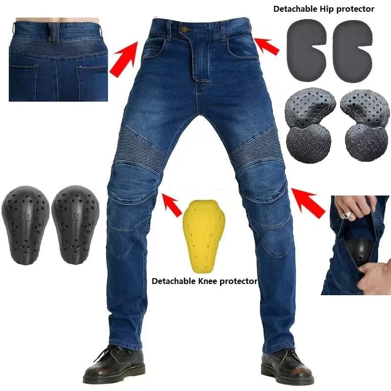 Men Jeans Embroidery Motorcycle Pants Pantalon Motocross Belt Protective Gear option Motorcycle Driver License Test Motos Jeans