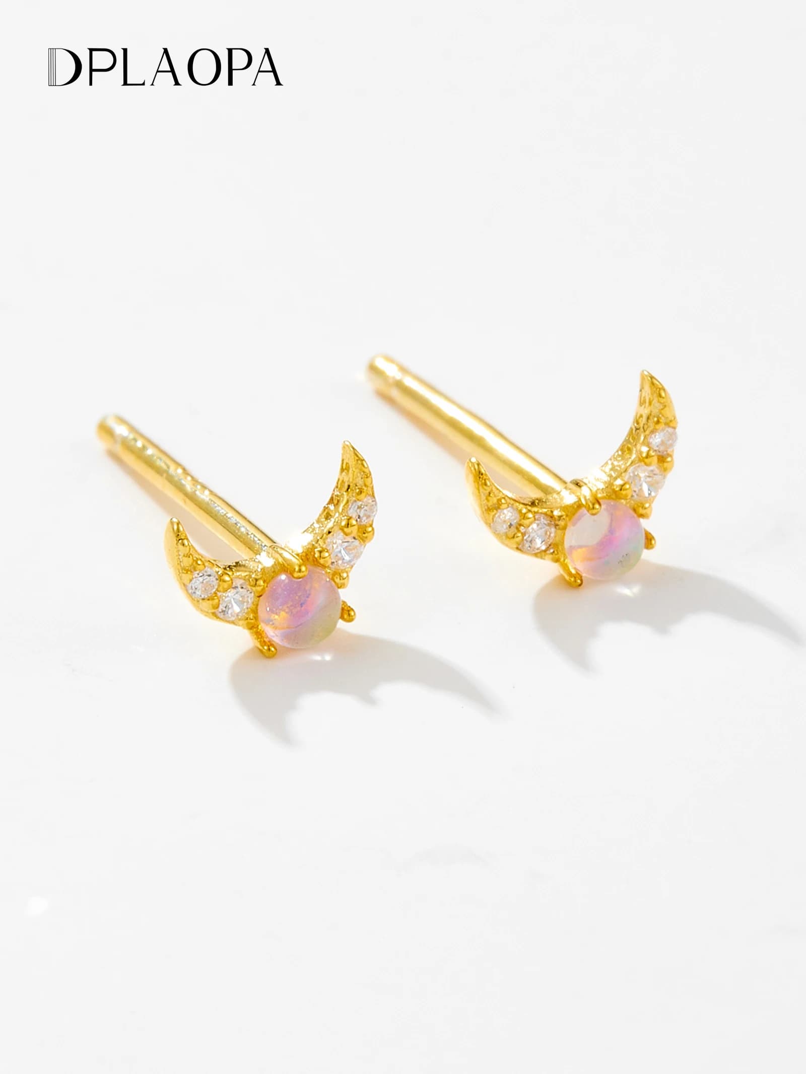 DPLAOPA 100% 925 Sterling Silver Gold Opals Moon Stud Earring Clips Piercing Women Jewelry 2024 Piercing Fine Jewels