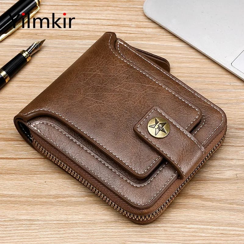 Men's Short Retro Wallet Multi Slot Purse Style Zipper Multi Compartment Wallet Buckle Multifunctional Women Money Bag