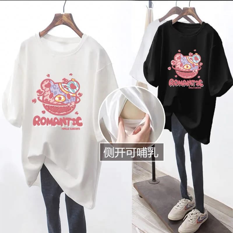 Maternity Summer Short Sleeve Nursing T-shirt Fashion Print Maternal Woman Breastfeeding Clothes Lactation Top Tees Pregnancy