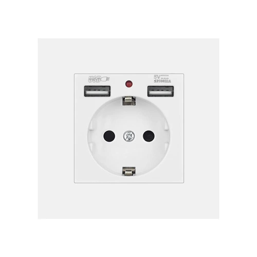 EU Standard Electrical Socket with USB Charging 5V 2A, Flame Retardant PC Panel 86*86mm Usb Wall Socket