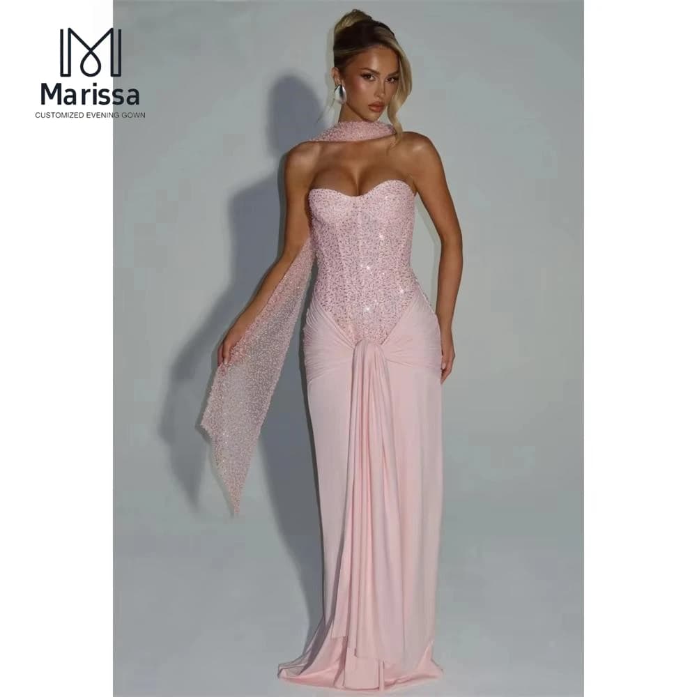 Marissa Long Fish Tail Ball Gowns Ribbon Evening Dresses Wedding Party Dress Custom Made Off-shoulder Dresses for Special Events