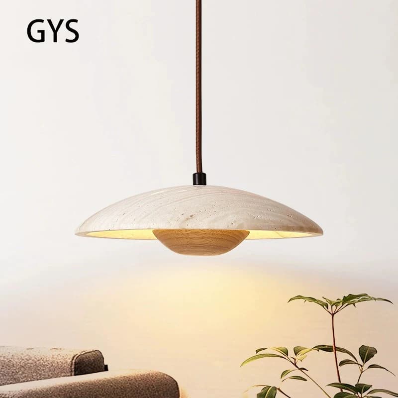 Led Chandelier Bedroom Bedside Pendant Lamp Cream Style Danish Atmosphere Light Natural Stone Wood Hanging Lighting Fixture