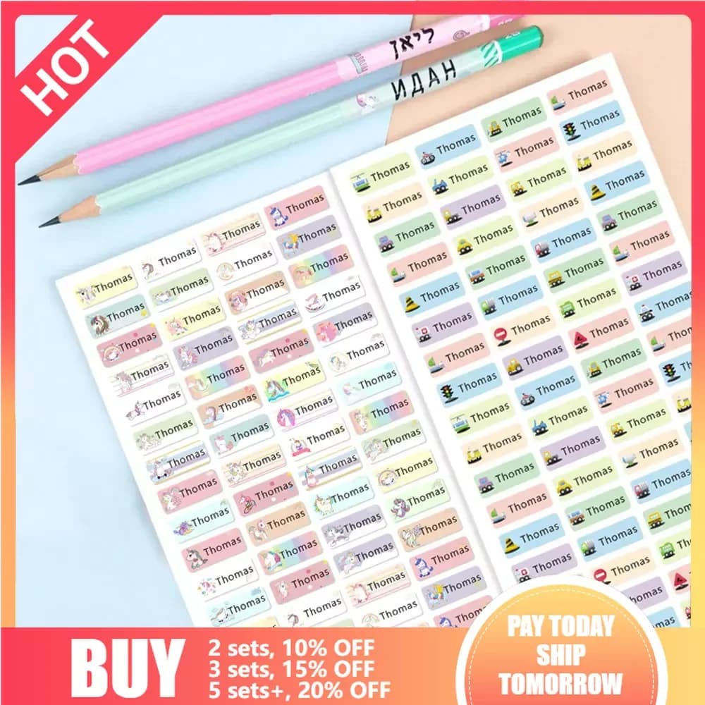 200pcs Name Sticker Custom Waterproof Kawaii Decals Personalized First Name Label for Children School Stationery Bottle Tag