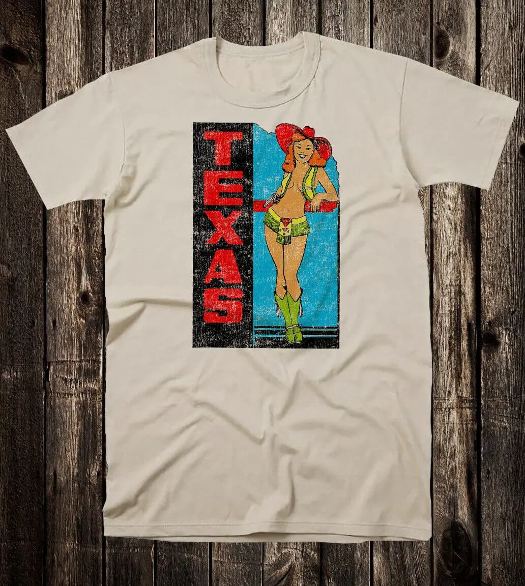Retro Travel Tee T Shirt Texas State Pinup Girl Cowgirl