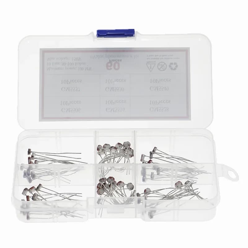 60pcs 6Kinds GL5506 GL5516 GL5528 GL5537GL5539 GL5549 PhotoResistor Kit Sample Assort Photosensitive Resistance set