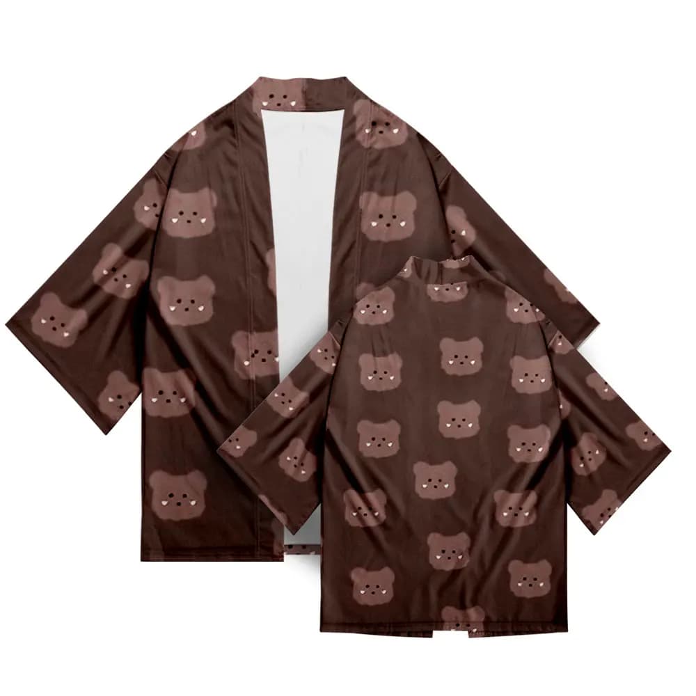 Bare bear printed kimono game cosplay cardigan top home casual sexy short robe outerwear pajamas short bathrobe 100-6XL