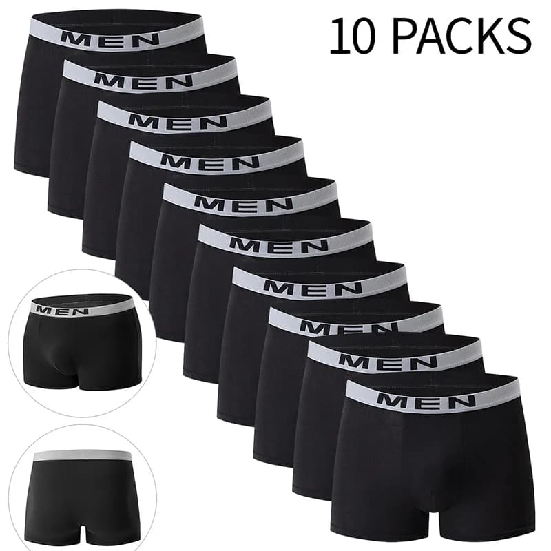 4/10 Piece Men's Four Season Black Fashionable Casual Basic Versatile Underwear Boxer Shorts Plus Size Youth Sports Base Shorts