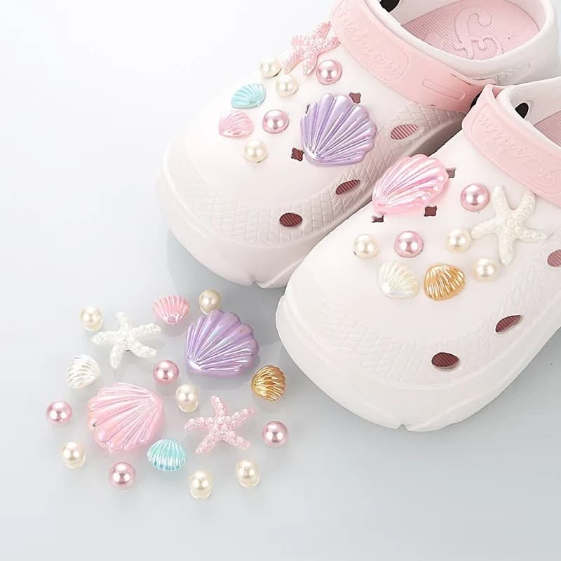 18PCS Shoe Charm DIY Summer Starfish Shell Handicrafts Shoe Decoration Buckle Charms Hole Shoes Accessories