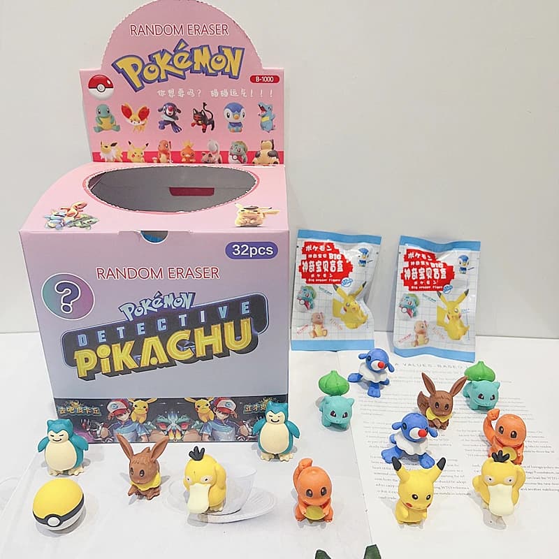 32Pcs/Set Anime Pokemon Pikachu Psyduck Charmander Diy Cartoon Pencil Eraser Action Figure Student Articles Stationery Kids