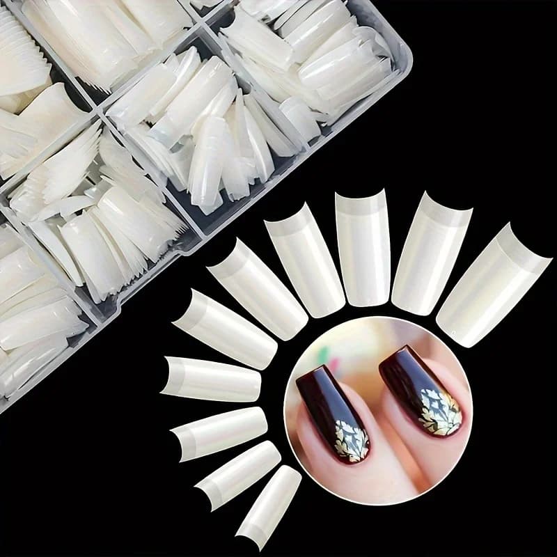 Acrylic Nail Tips 500Pcs Half Set Artificial French False Nails, 10 Sizes with Box for Salon and Home DIY (Clear Nature)