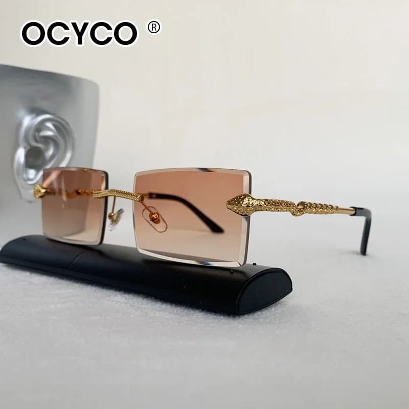 OCYCO 2024 New Rimless Rectangular Sunglasses Men Fashion Vintage Twisted Snake Leg Gradient Shades Women