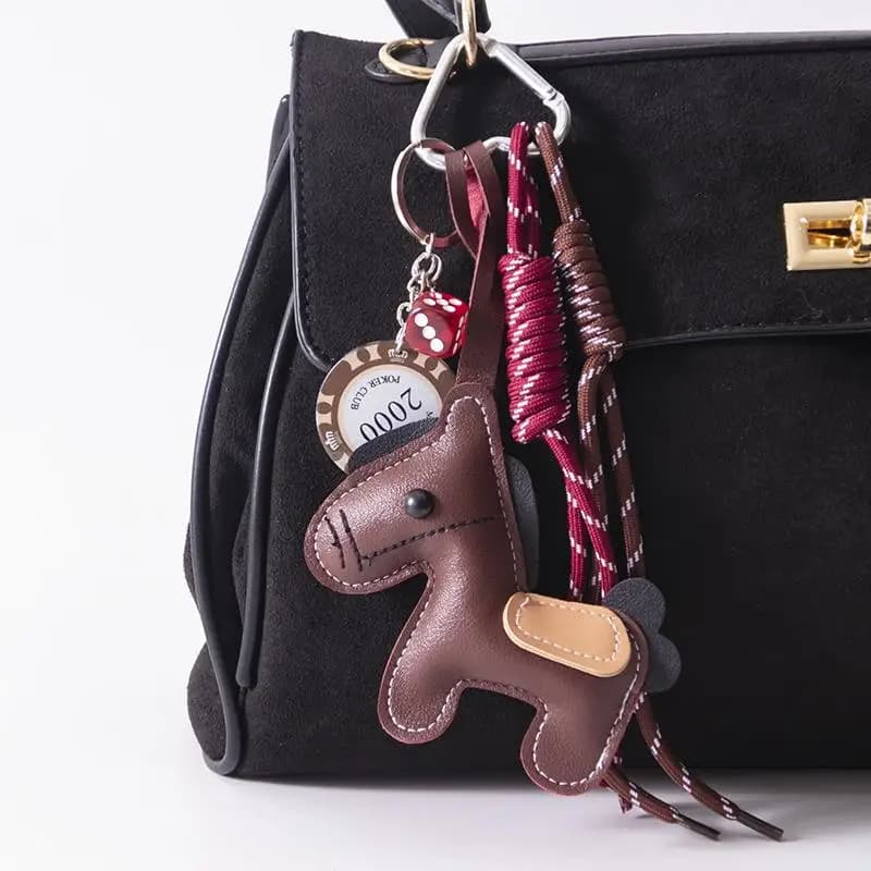 1 Piece Leather Pony Keychain Braided Rope Backpack Pendant For Phone Bag Hanging Accessories DIY Decoration