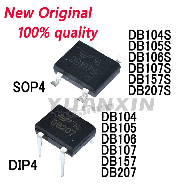 50PCS New DB104 DB105 DB106 DB107 DB157 DB207 DIP4 DB104S DB105S DB106S DB107S DB157S DB207S SOP4 Rectifier bridge pile In Stock