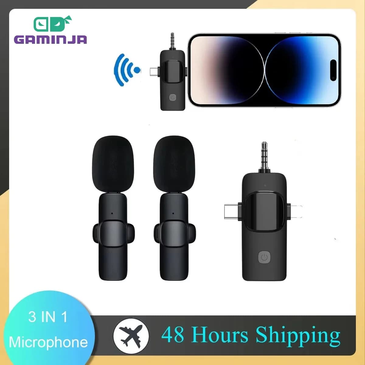3 IN 1 Wireless Lavalier Microphone Noise Reduction 3.5MM Mini Lapel Mic for IPhone/Android Phone/Camera/Laptop Video Recording