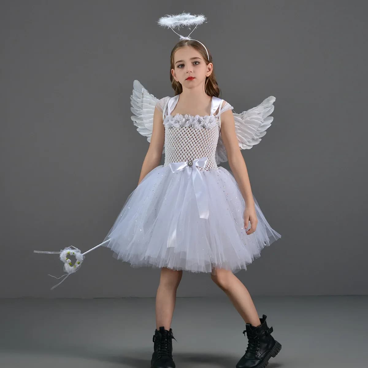 White Angel Tutu Costume for Girls Princess Fairy Cosplay Dress with Wings Halloween Costumes for Kids Girl Clothes Outfit 2-12T
