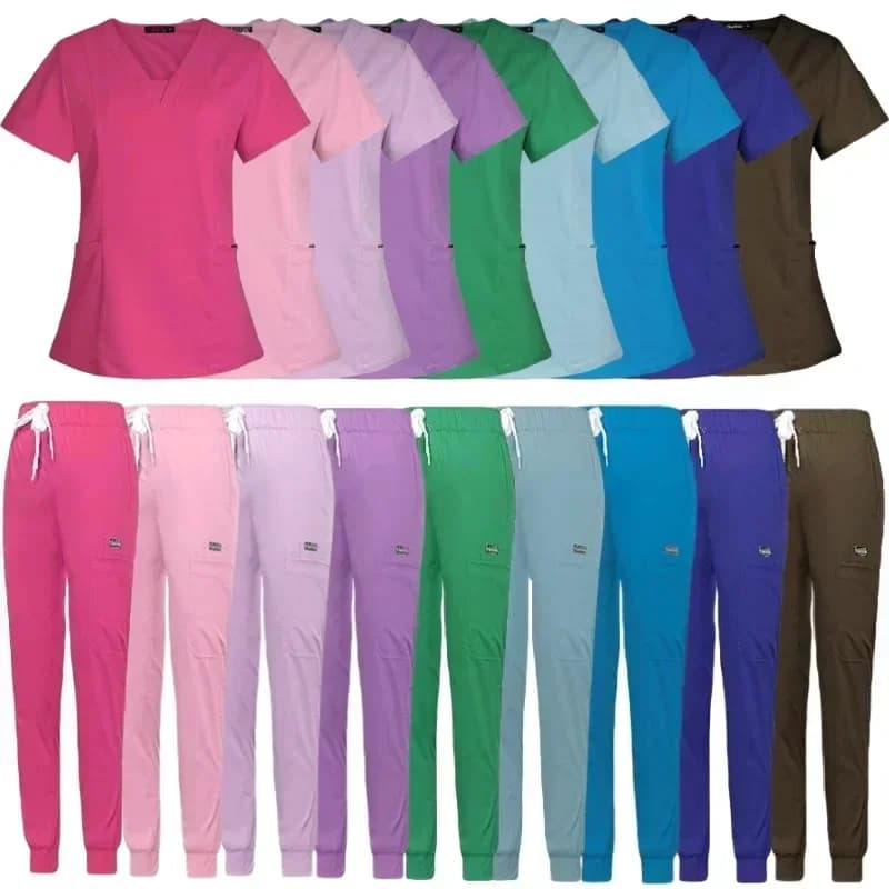 Medical Scrubs Sets Hospital Surgical Uniforms Women Scrub Tops Pant Nurses Accessories Dental Clinic Spa Pet Workwear Clothes